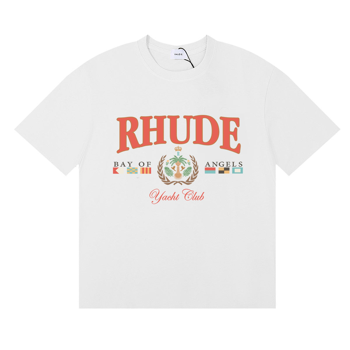 Rhude T Shirts Flag Badge Cotton Casual Short Sleeve Men and Women