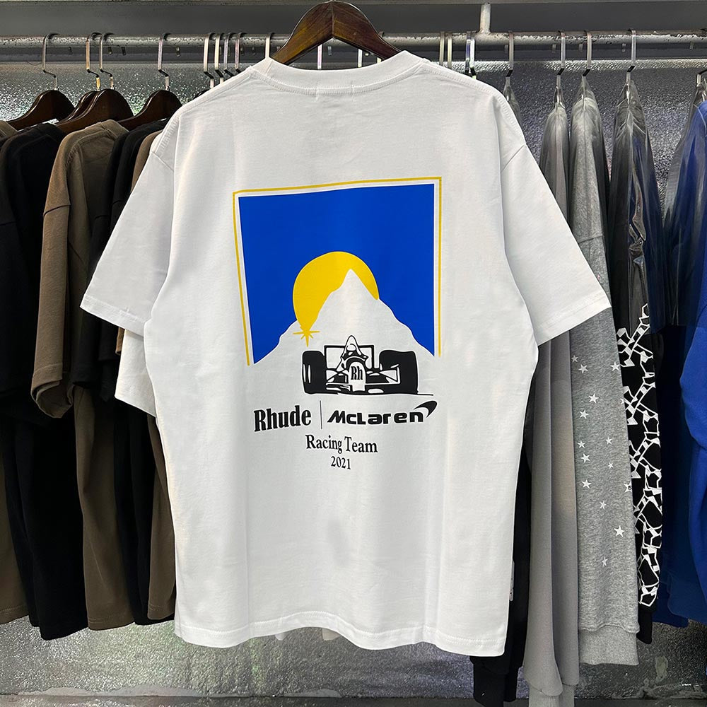 Rhude T Shirts Racing Printed Cotton Casual Short Sleeves Men and Women