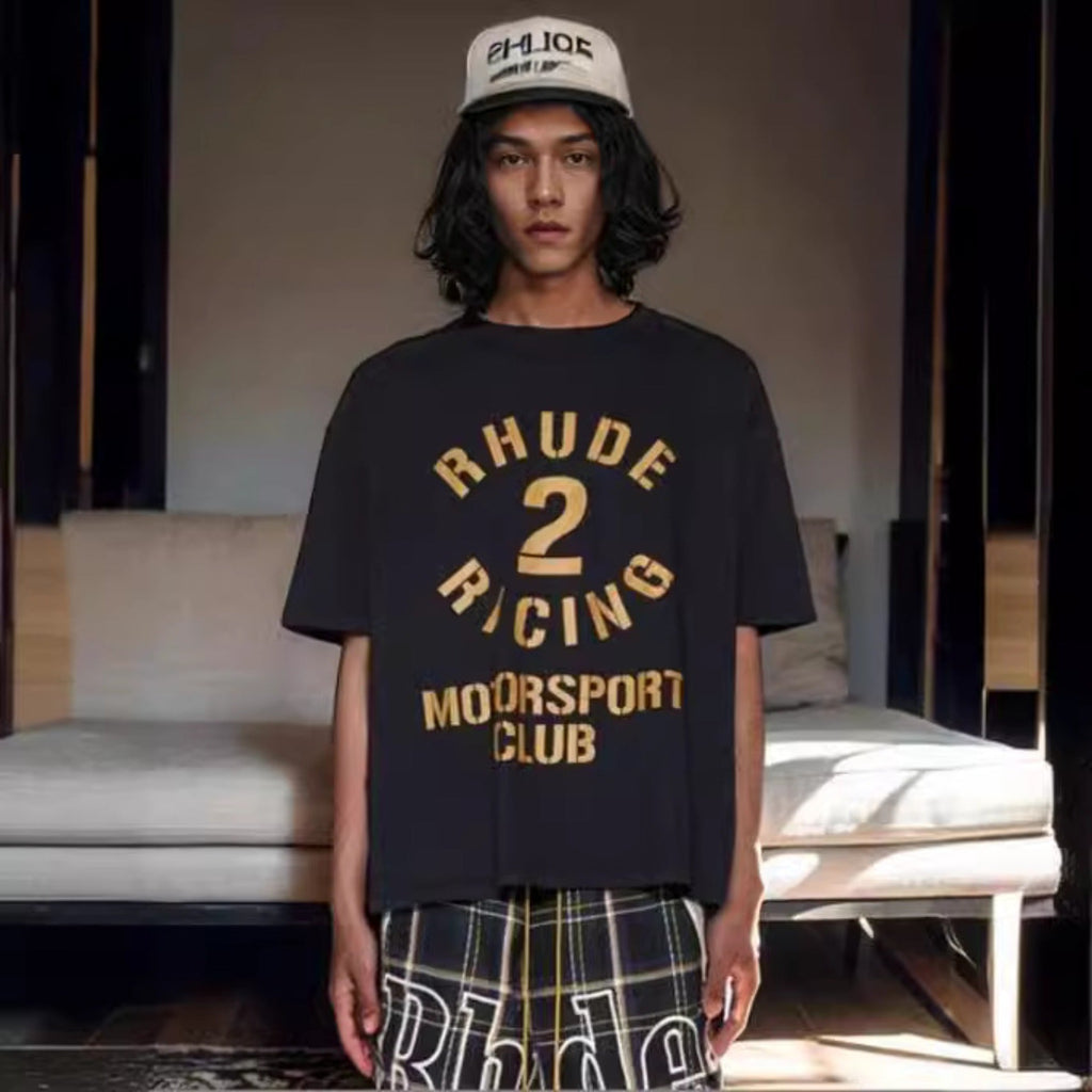 Rhude T Shirt Racing Club Alphabet Slogan Printed Short Sleeve T-Shirt