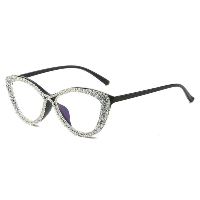 Trendy punk glasses full diamond retro cat eye anti-blue light