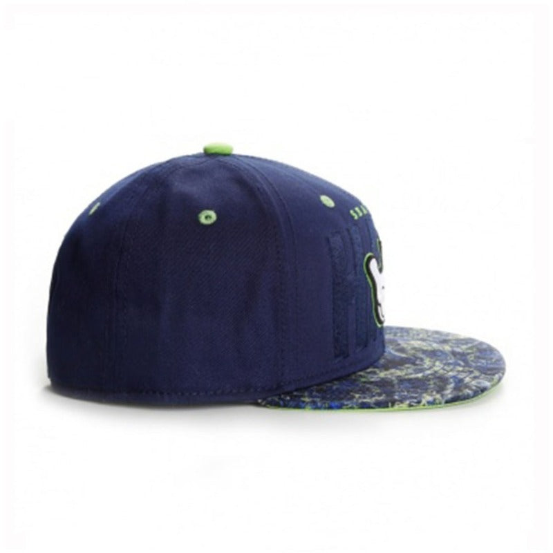 Trendy flat brimmed snapback hats holding cigarette for sunshade