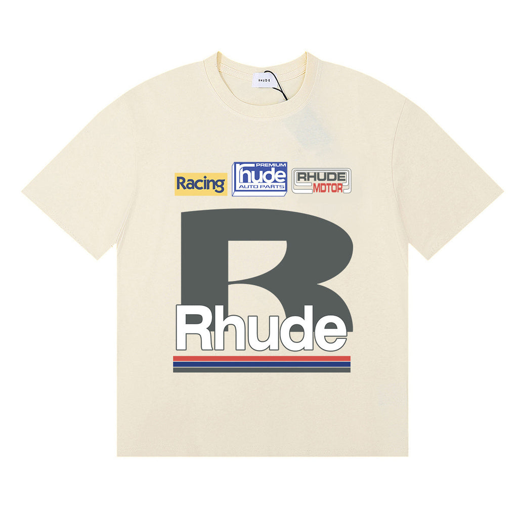 Rhude T Shirts Petrol Patch Racing Motor Cotton Casual Short Sleeve Men and Women