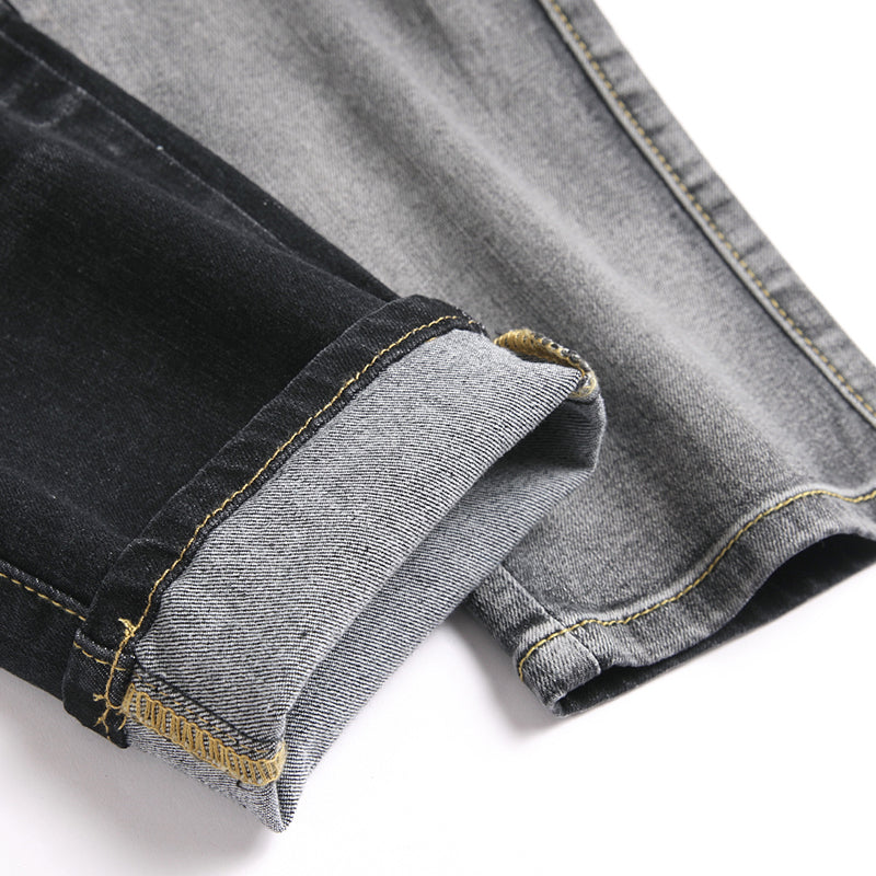 Mens Fashion Jeans Black and gray color blocking 5706#