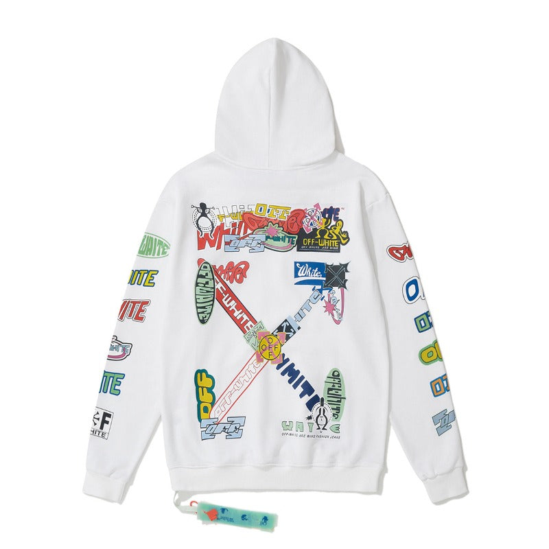 OW  hoodie Slogan Cartoon Arrow Pattern Pullover Hood