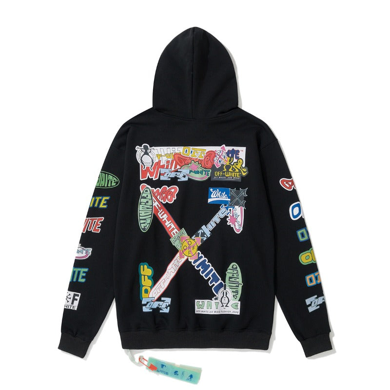 OW  hoodie Slogan Cartoon Arrow Pattern Pullover Hood