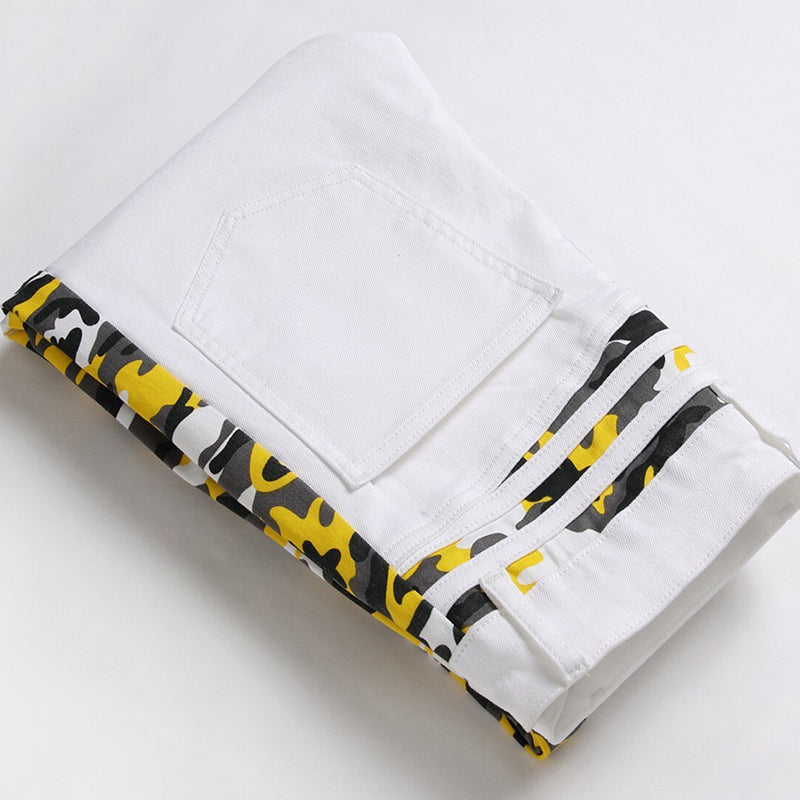 Mens Fashion Jeans Yellow camouflage stripes 8828#