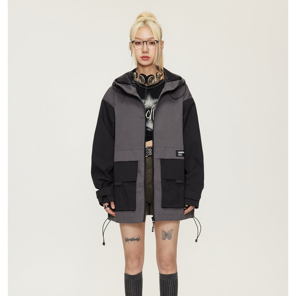 Unisex Jacket Retro Patchwork Contrast Color Jacket Loose Outdoor Jacket