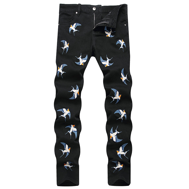 Mens Fashion Jeans Birdprint embroidery 5707#
