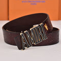 Amiri Belt dark brown cross grain Golden deer logo