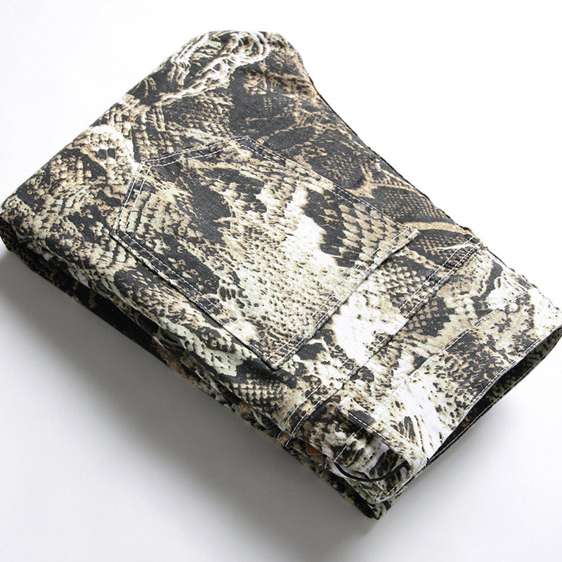 Mens Fashion Jeans Wrinkled snake pattern 583#