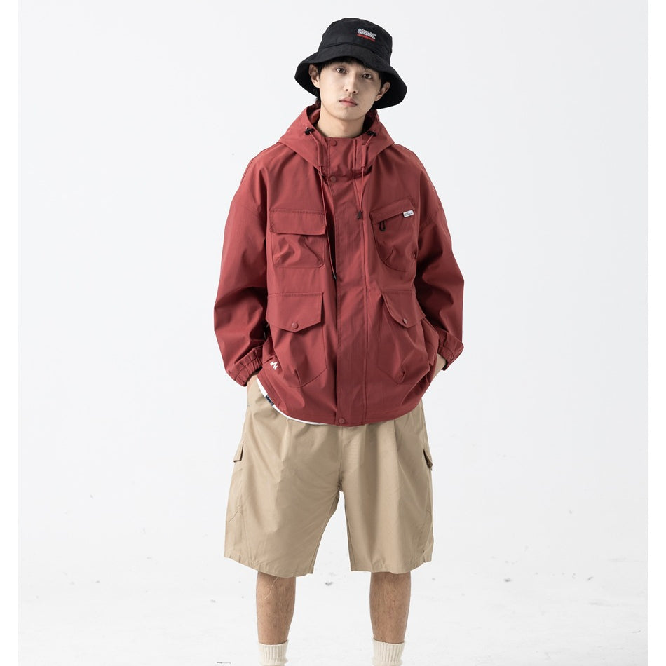Unisex Jacket Loose Multi-Pocket Hooded Jacket Shell Jacket Mechanical Style Coat
