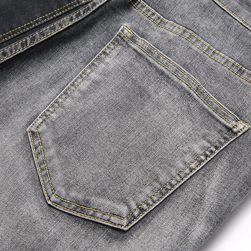 Mens Fashion Jeans Black and gray color blocking 5706#