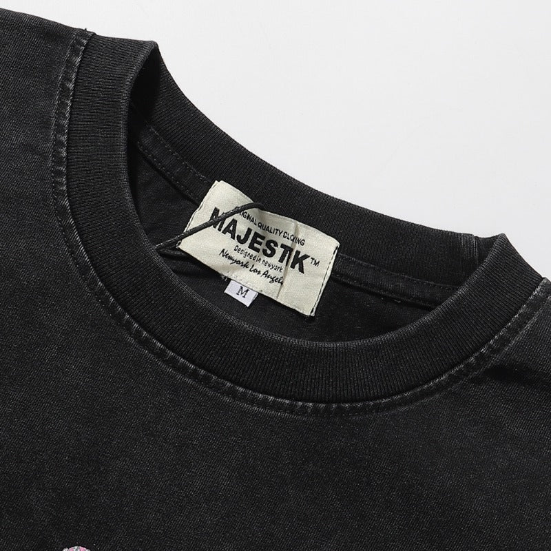 MAJESTIK T Shirts We Are Friends Garment Dyed Printing Crop Tee Hot Diamond