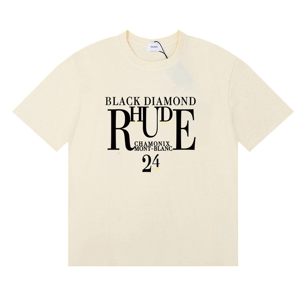 Rhude T Shirts Diamond Solid Color Letter Printing Cotton Casual Short Sleeve Men and Women
