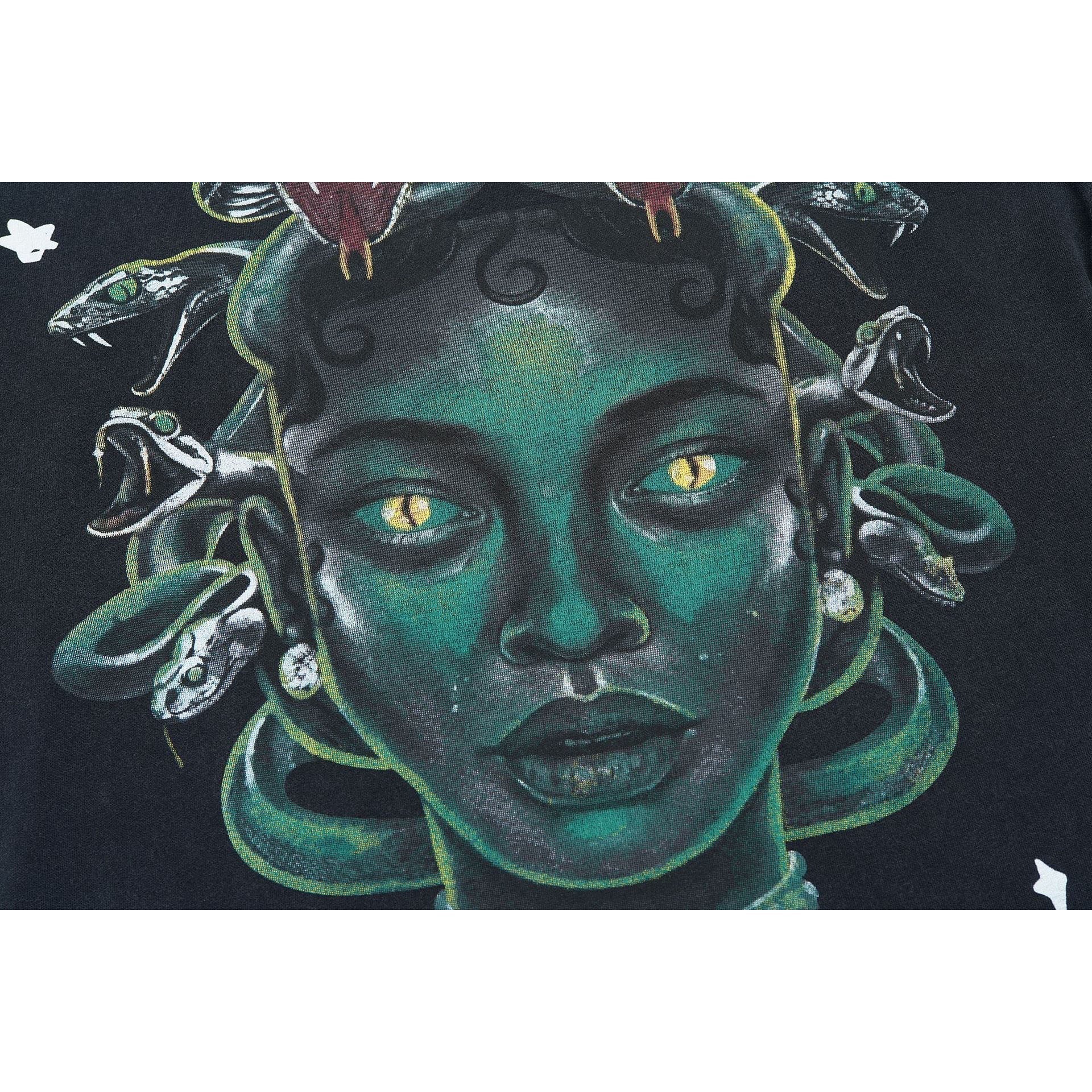 Lost Intricacy T-Shirt Medusa Snakehead Print Short Sleeve Wash