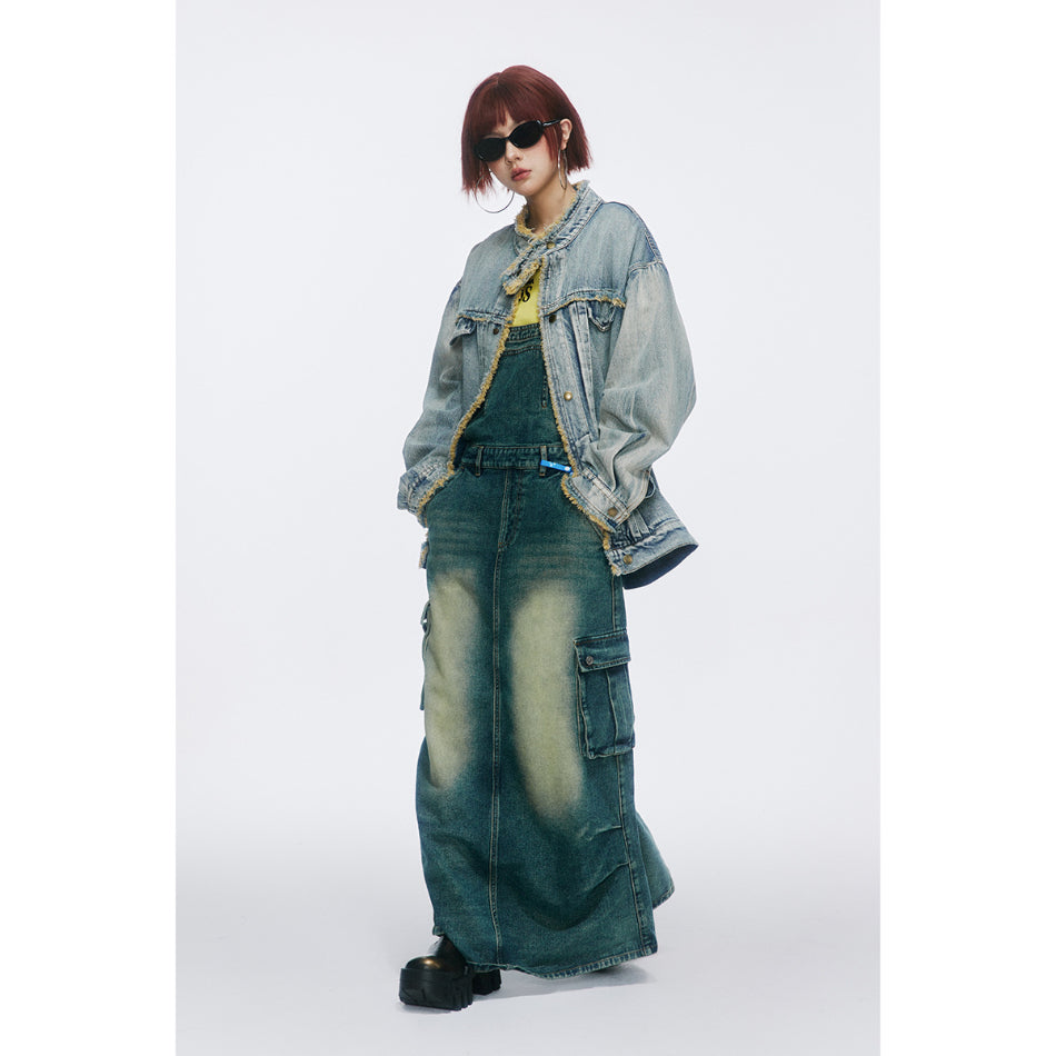 Unisex Jacket Embroidered Vintage Washed Denim Jacket Loose-Fitting Denim Clothes Jacket