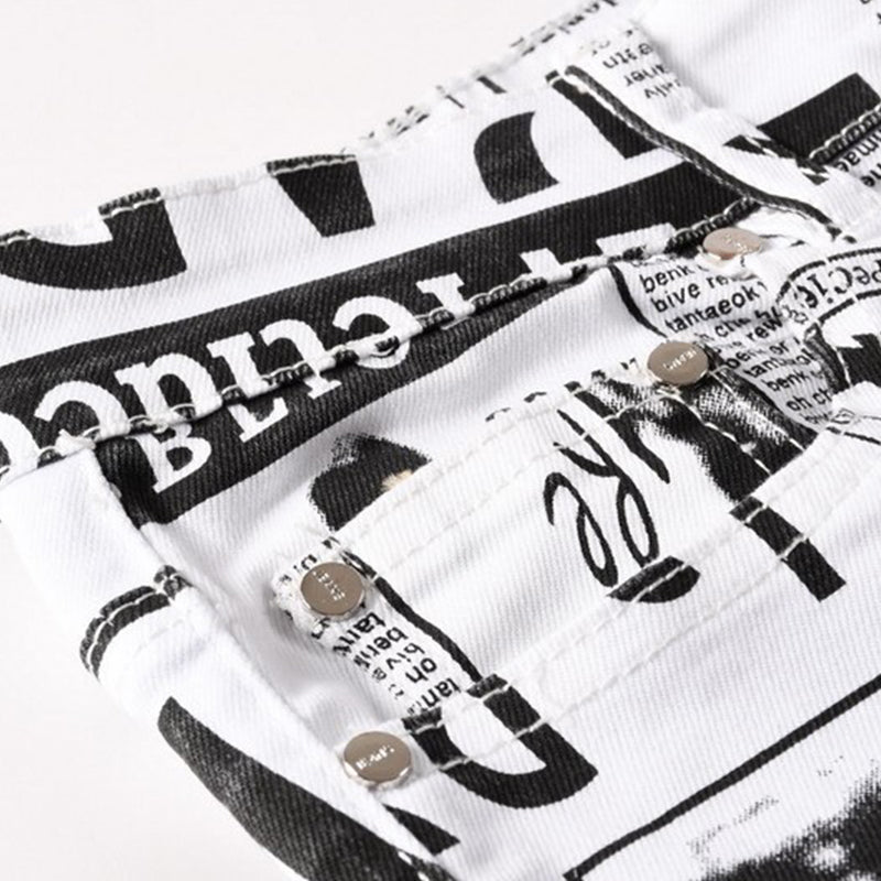 Mens Fashion Jeans Street newspaper style 5011#