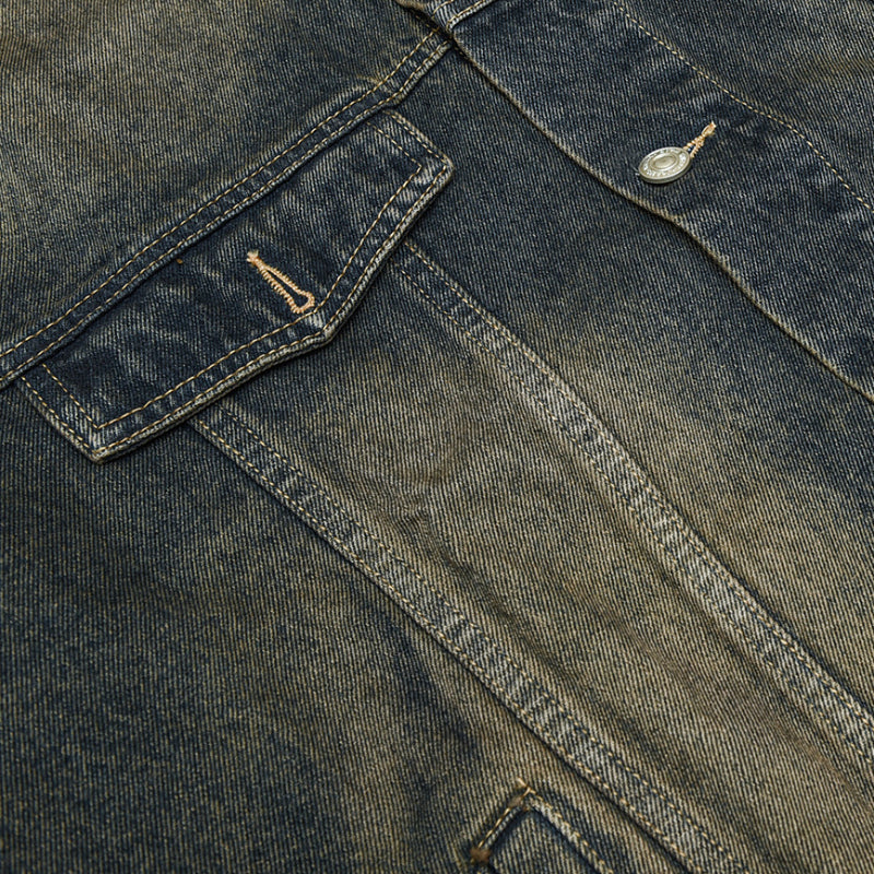 Unisex Jacket Vintage Loose Washed-out Lapel Overalls Men's Denim Jacket