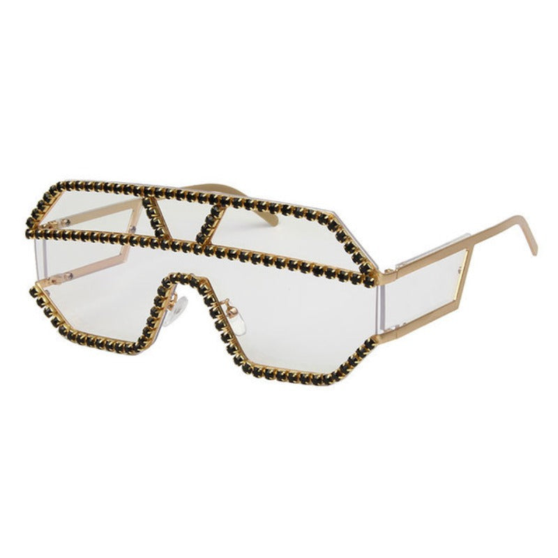 Trendy punk glasses one-piece rhinestones