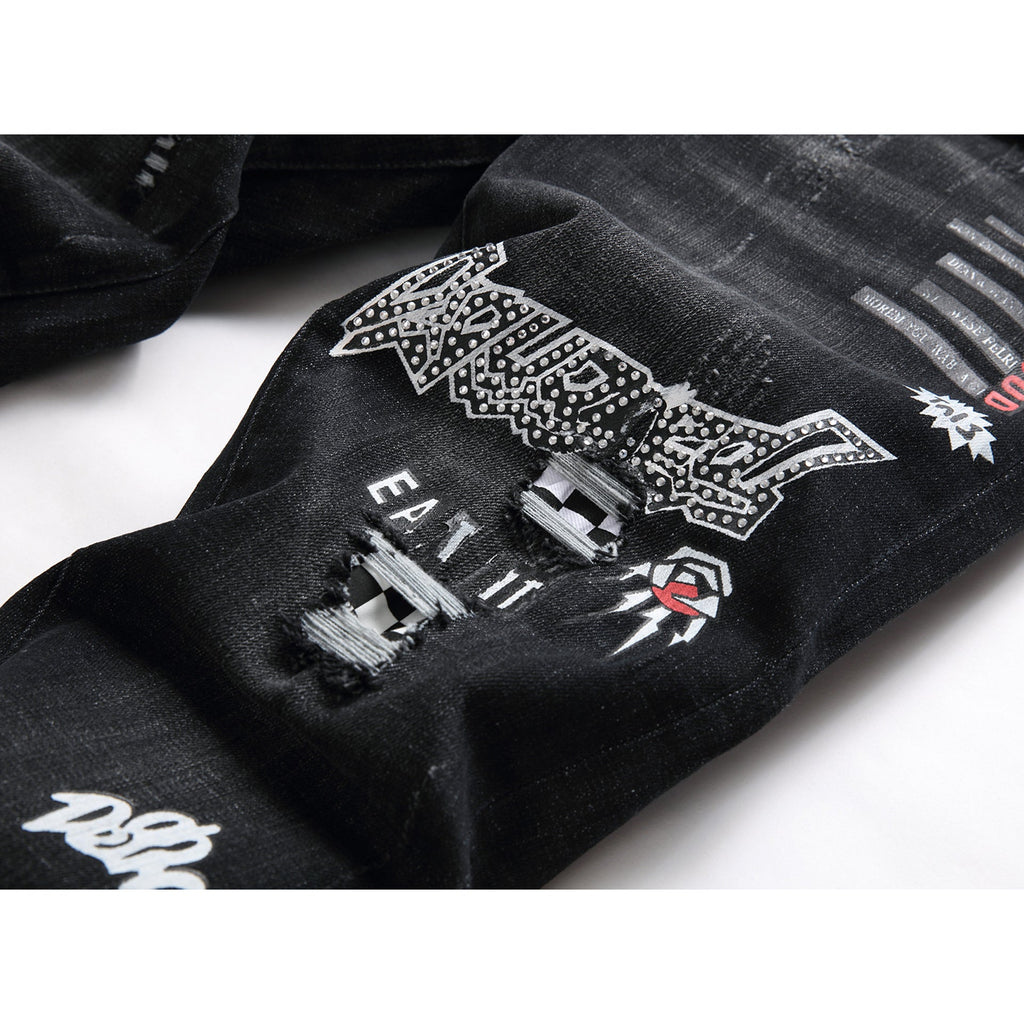 DSQ2 Jeans Rhinestone Decorated Ripped Stretch Jeans