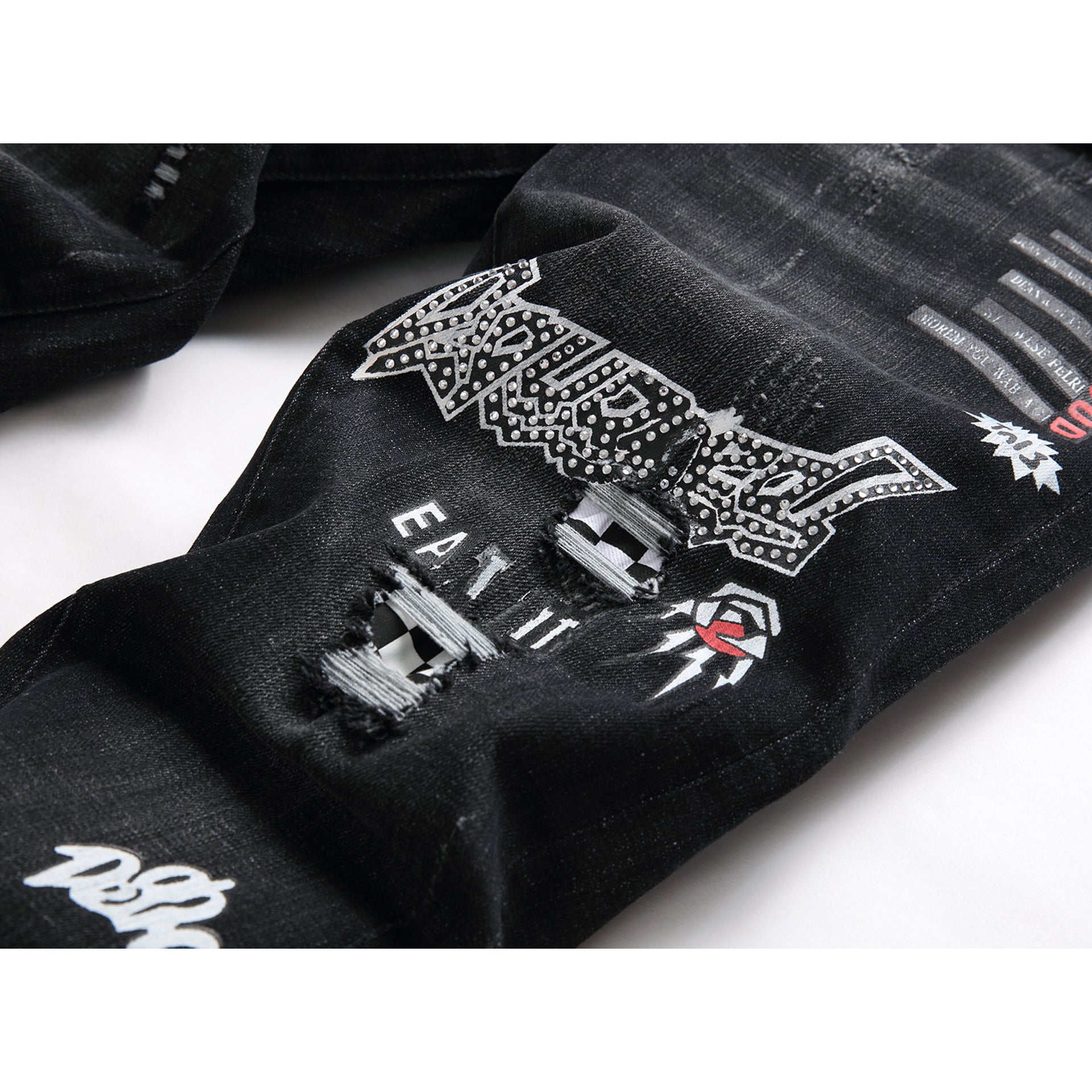 DSQ2 Jeans Rhinestone Decorated Ripped Stretch Jeans