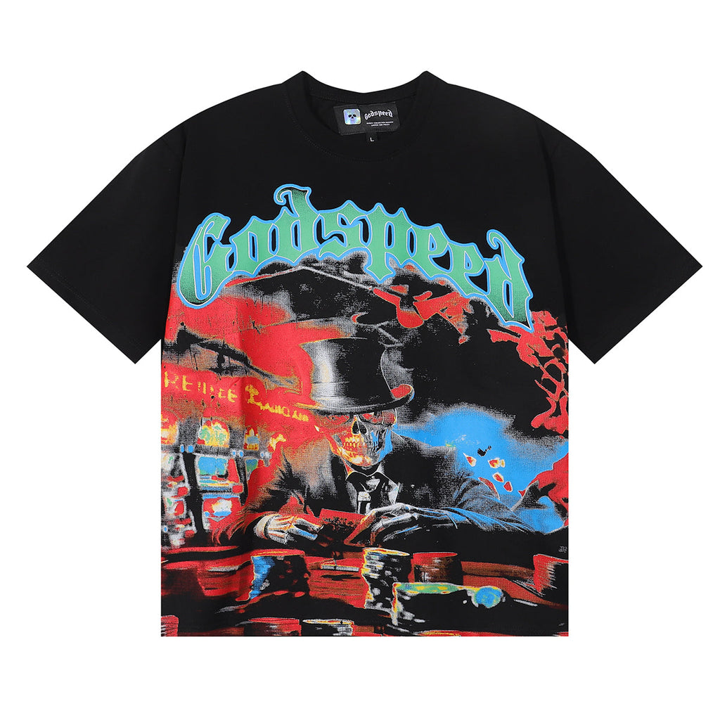Godspeed T Shirts Play Card Magician Printing Cotton Casual Crew Neck Short Sleeve Men and Women