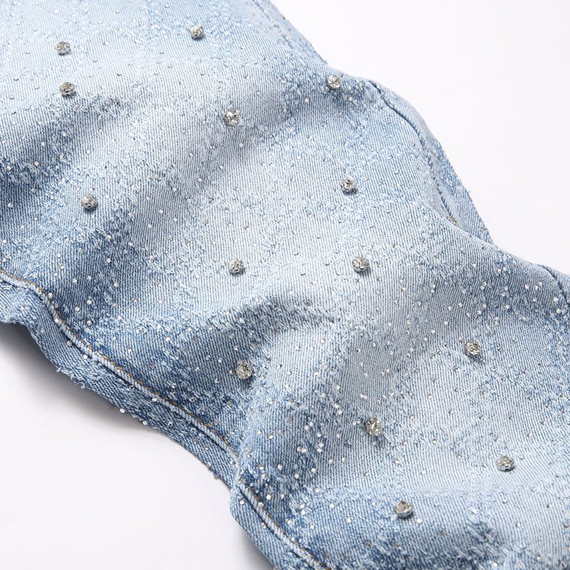 Mens Fashion Jeans rhinestones Wide-leg pants 5722#