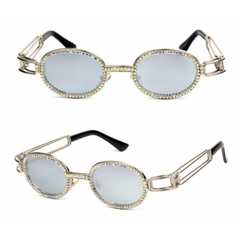 Trendy punk glasses small oval dot diamond sunshade