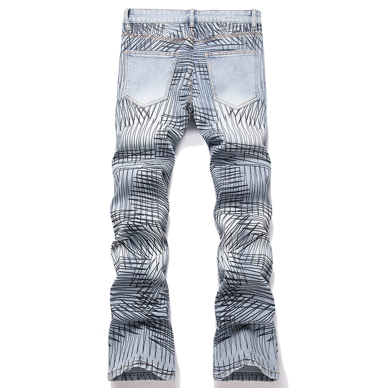 Mens Fashion Jeans Cross-line wide-leg pants 5718#
