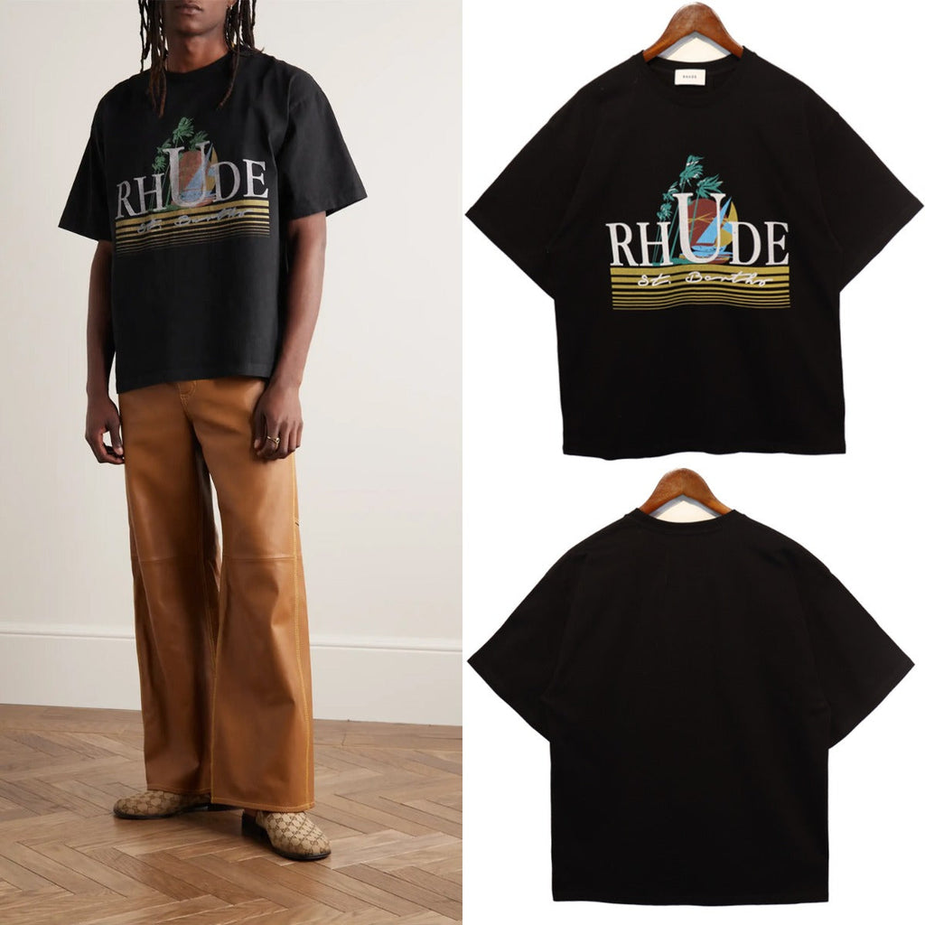 Rhude T Shirt Sailing Coconut Tree Print Short Sleeve T-Shirt
