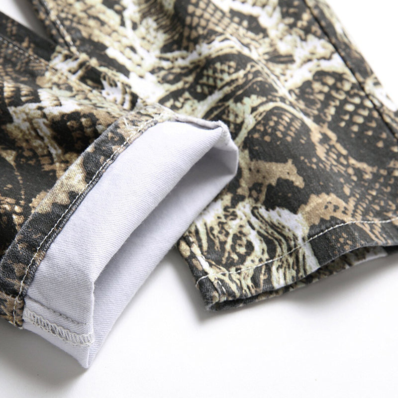 Mens Fashion Jeans Wrinkled snake pattern 583#
