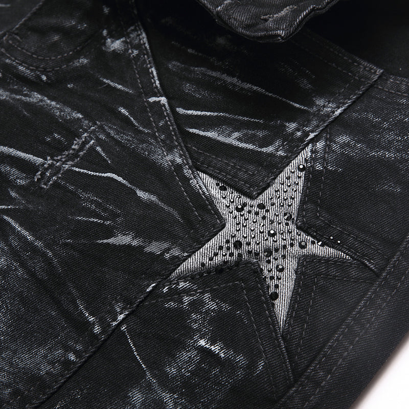 Mens Fashion Jeans Star Rhinestones S3972#