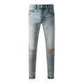 Mens trendy purple jeans, 100% cotton High Street Distressed