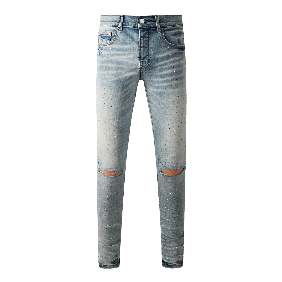 Mens trendy purple jeans, 100% cotton High Street Distressed