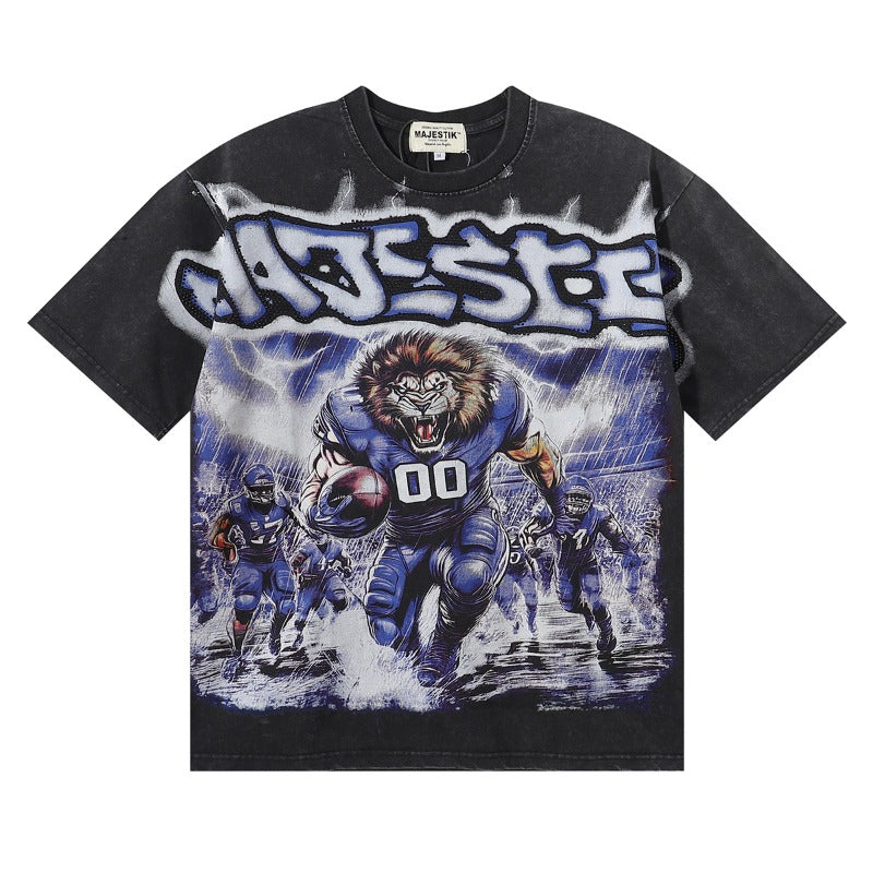MAJESTIK T Shirts Lion Football Graphic Crop Tee Hot Diamond Design