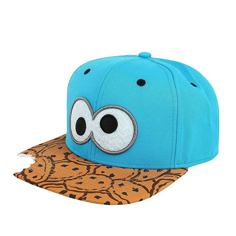 Trendy flat brimmed snapback hats cartoon missing corner bite