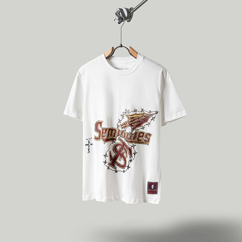 Travis Scott T Shirts x Mitchell x Ness FLORIDA STATE UNIVERSITY logo print short-sleeve