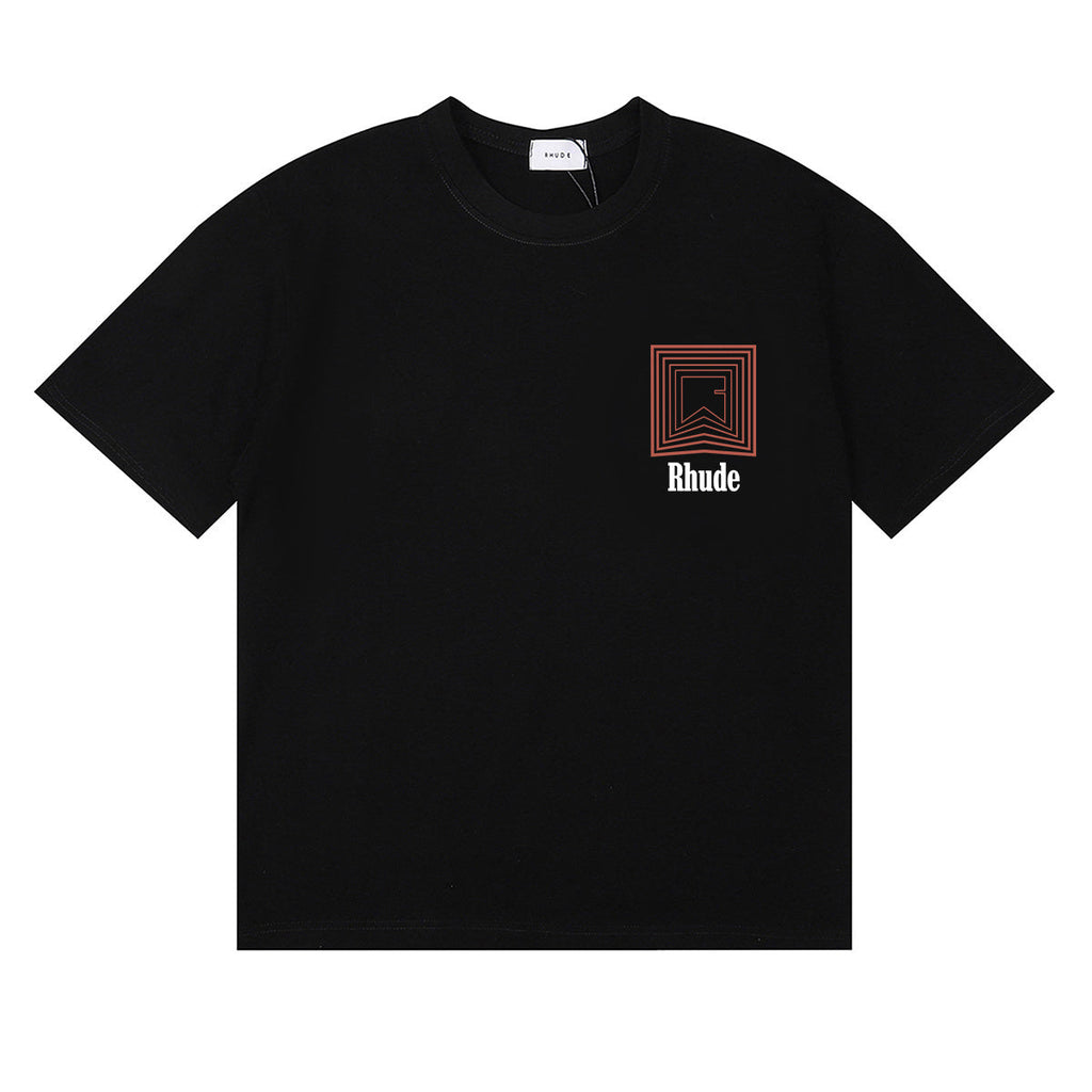 Rhude T Shirts Chevron Red Printed Cotton Casual Short Sleeve Men and Women