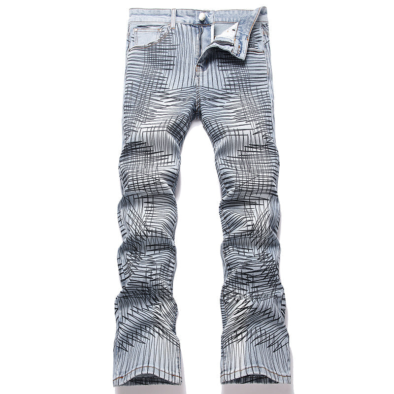 Mens Fashion Jeans Cross-line wide-leg pants 5718#