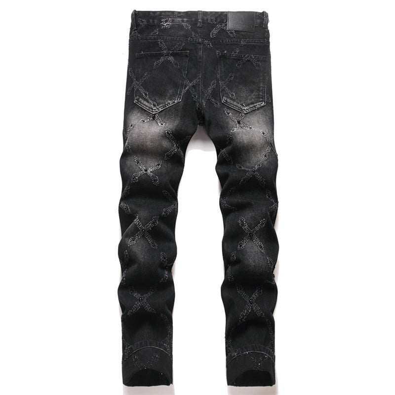 Mens Fashion Jeans Chain embroidery S8261#