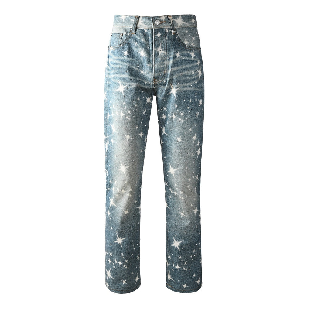 Mens trendy purple jeans, 100% cotton Rhinestones #9141