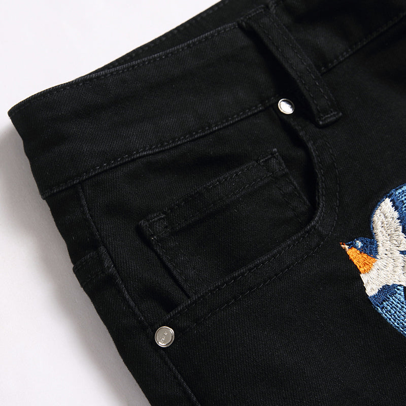 Mens Fashion Jeans Birdprint embroidery 5707#