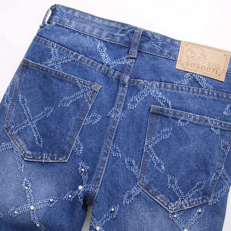 Mens Fashion Jeans Chain embroidery S8261#