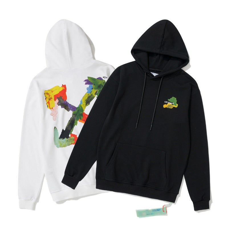 OW  hoodie Multicolored Leaf Arrow Pattern Crew Neck Hoodie