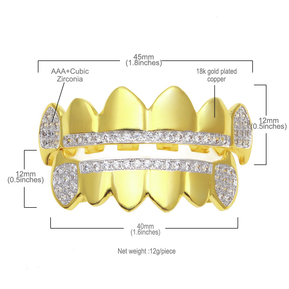 Grillz Hip Hop AAA Zircon Real Gold Plated Pointed Braces