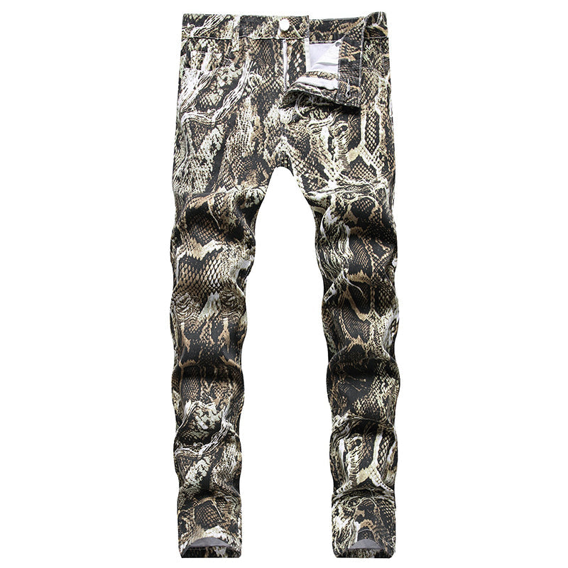Mens Fashion Jeans Wrinkled snake pattern 583#
