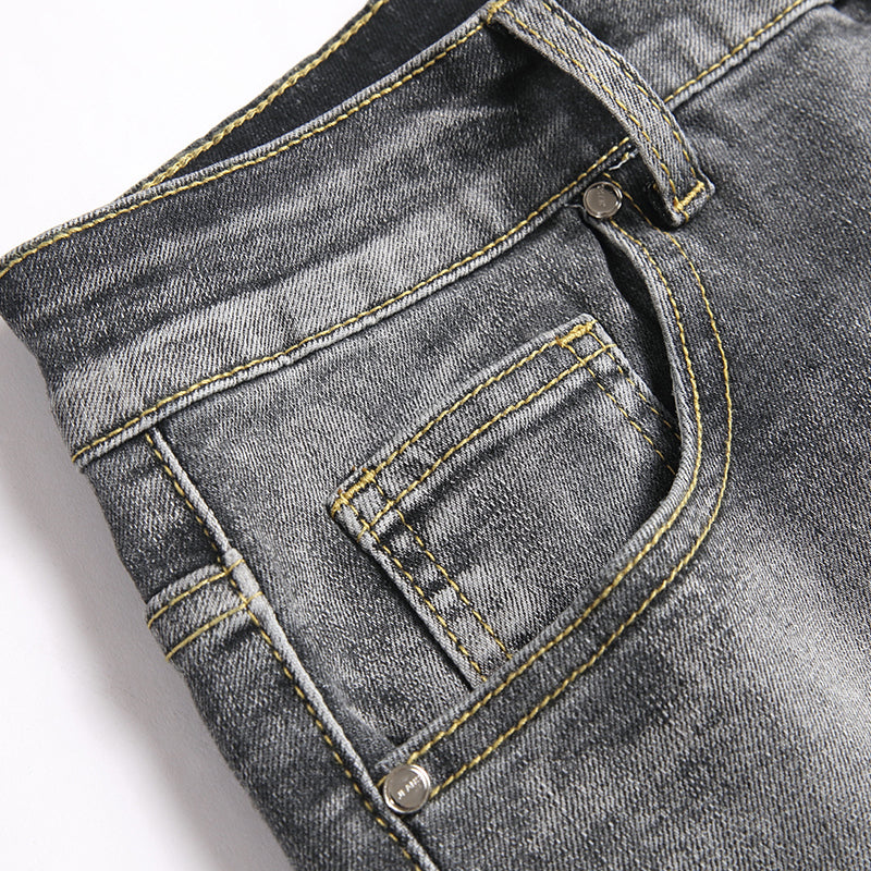 Mens Fashion Jeans Black and gray color blocking 5706#
