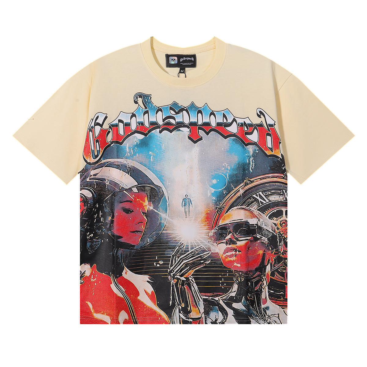 Godspeed T Shirts Astronaut Robot Printed Cotton Casual Short Sleeve Men and Women