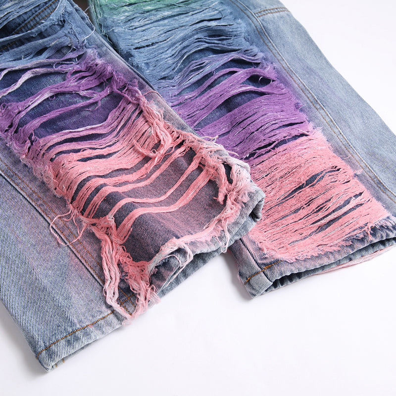 Mens Fashion Jeans Colorful Destructive Ribbons 5715#