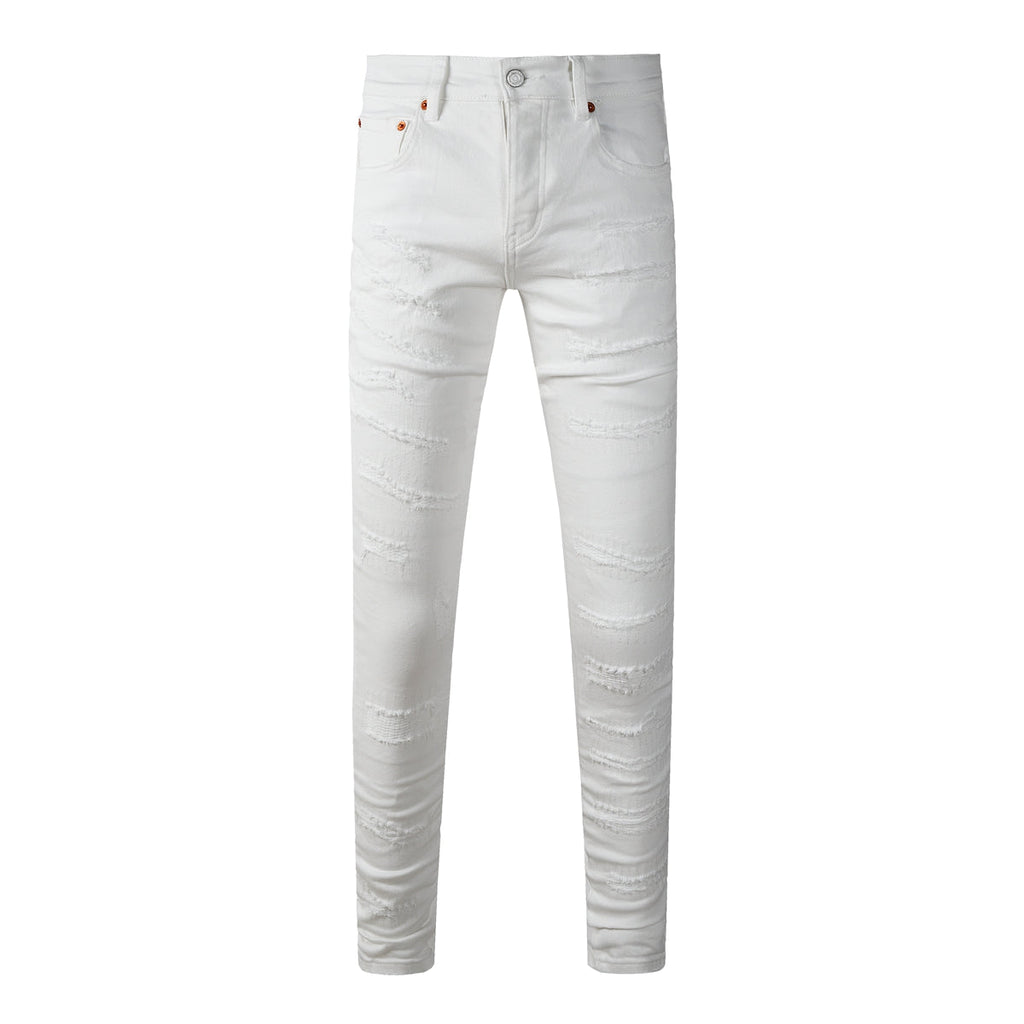 Mens trendy purple jeans, 100% cotton High Street Distressed
